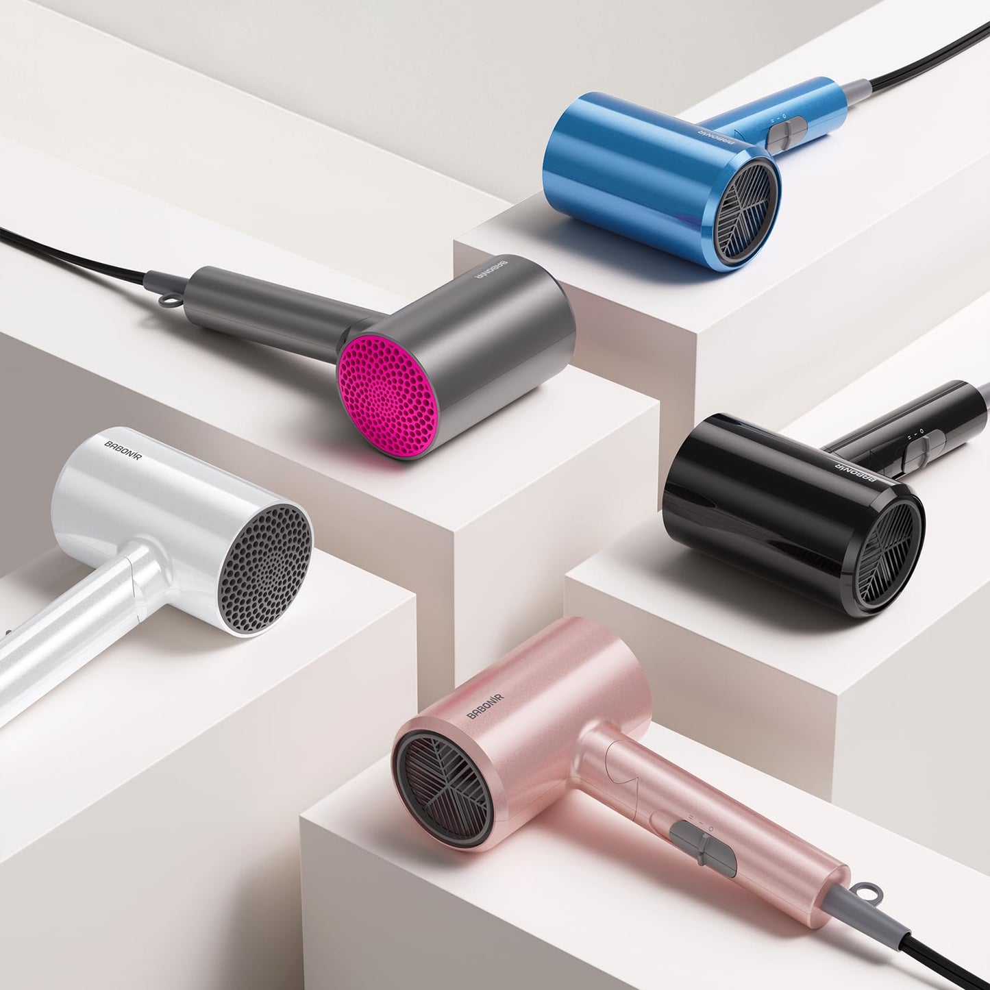 BABONIR Ionic Diffuser Hair Dryer for Curly Hair, 1875W Fast Drying Blow Dryer with Diffuser and Concentrator Nozzle, Compact & Portable Negative Ion Hairdryer Blowdryer, 3 Heat 2 Speed Settings, Gray