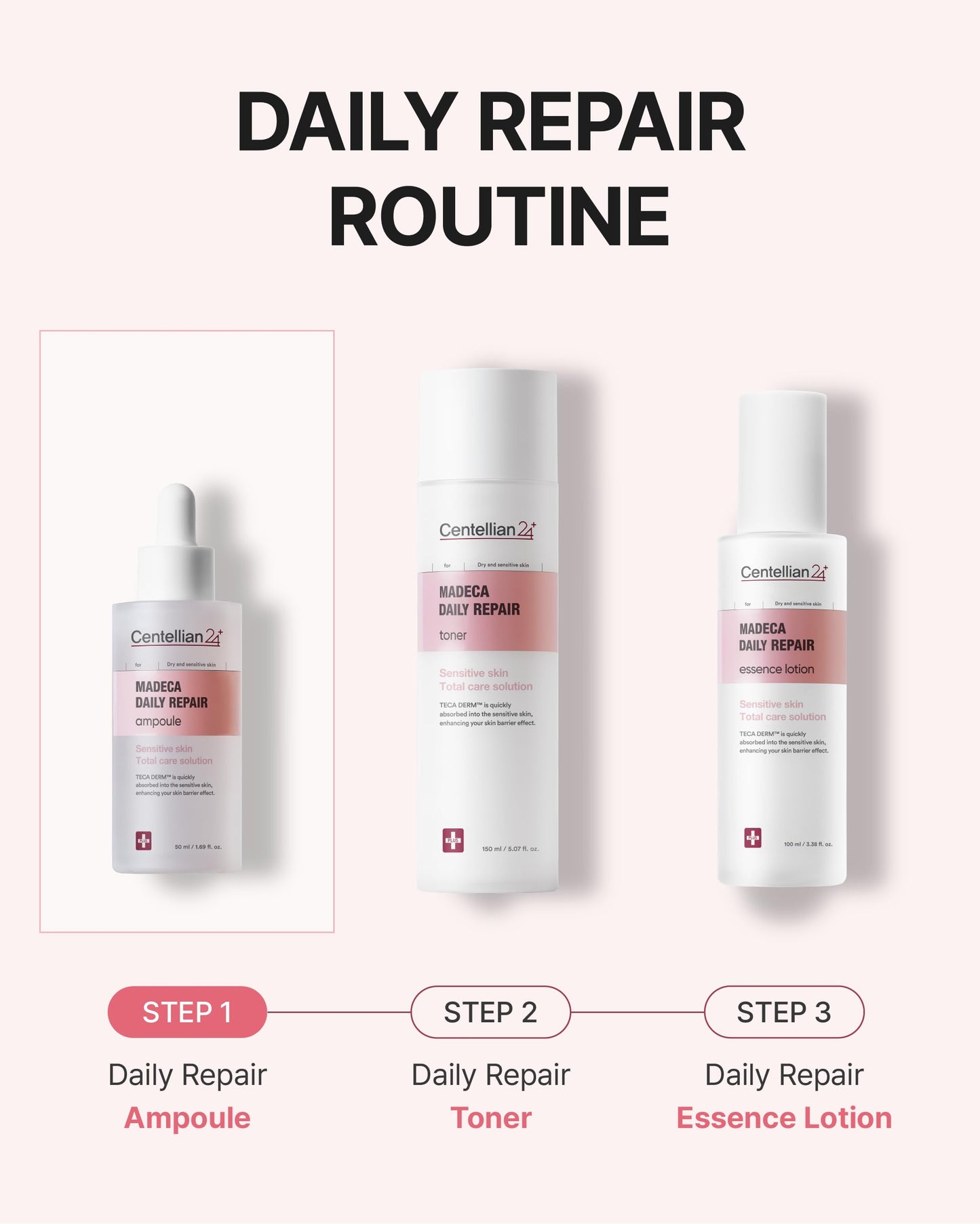 Centellian 24 Madeca Daily Repair Ampoule (Daily Soothing, 1.69fl oz) - Soothing & Hydrating Facial Serum for Sensitive Skin, Skin Barrier Repair & Fast Absorption, Korean Skin Care