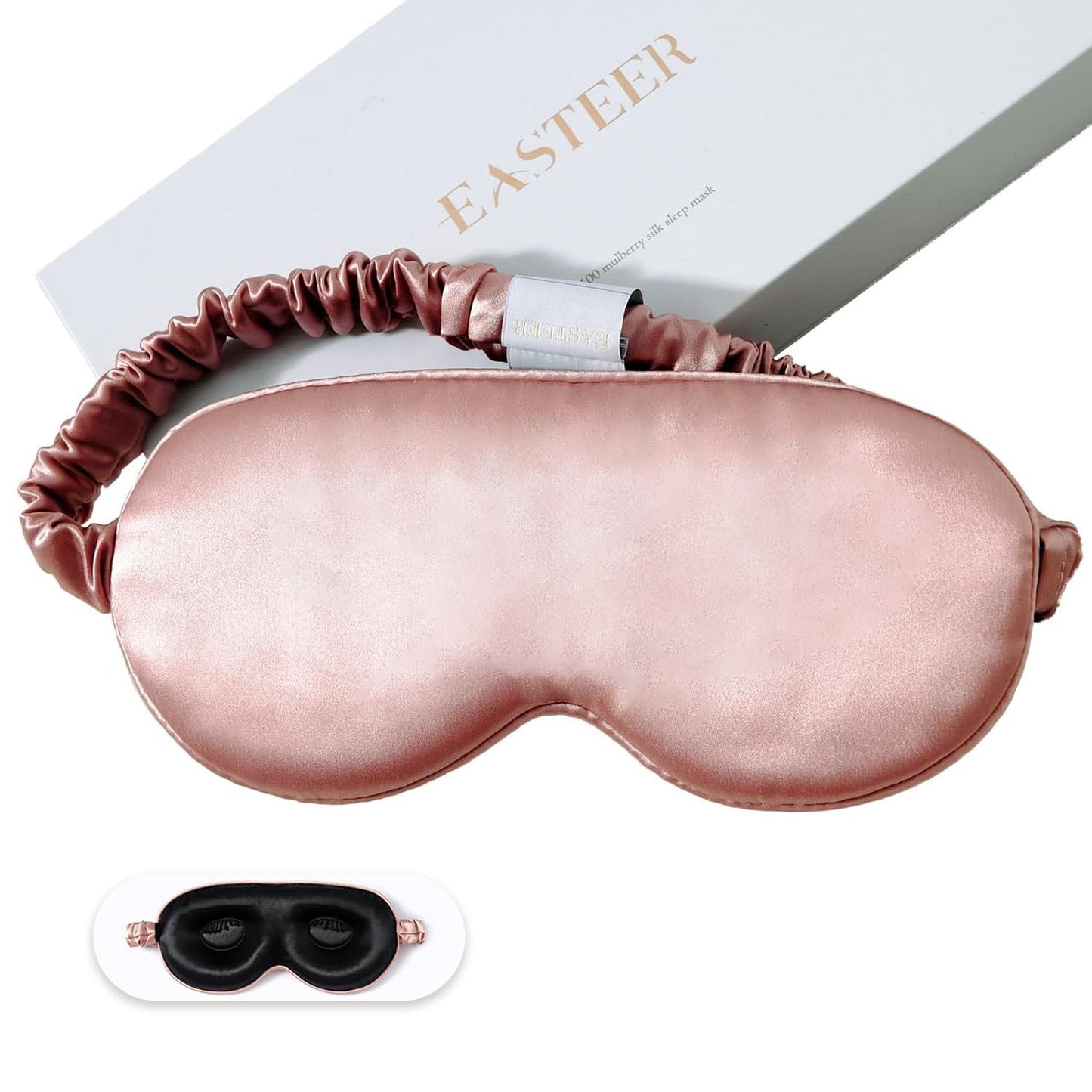 EASTEER 100% 22 Momme Mulberry Silk Sleep Mask, Eye Cover for Sleeping, Blackout 3D Sleep Masks for Lash Extensions with Adjustable Strap for Men and Women (Rose Gold)