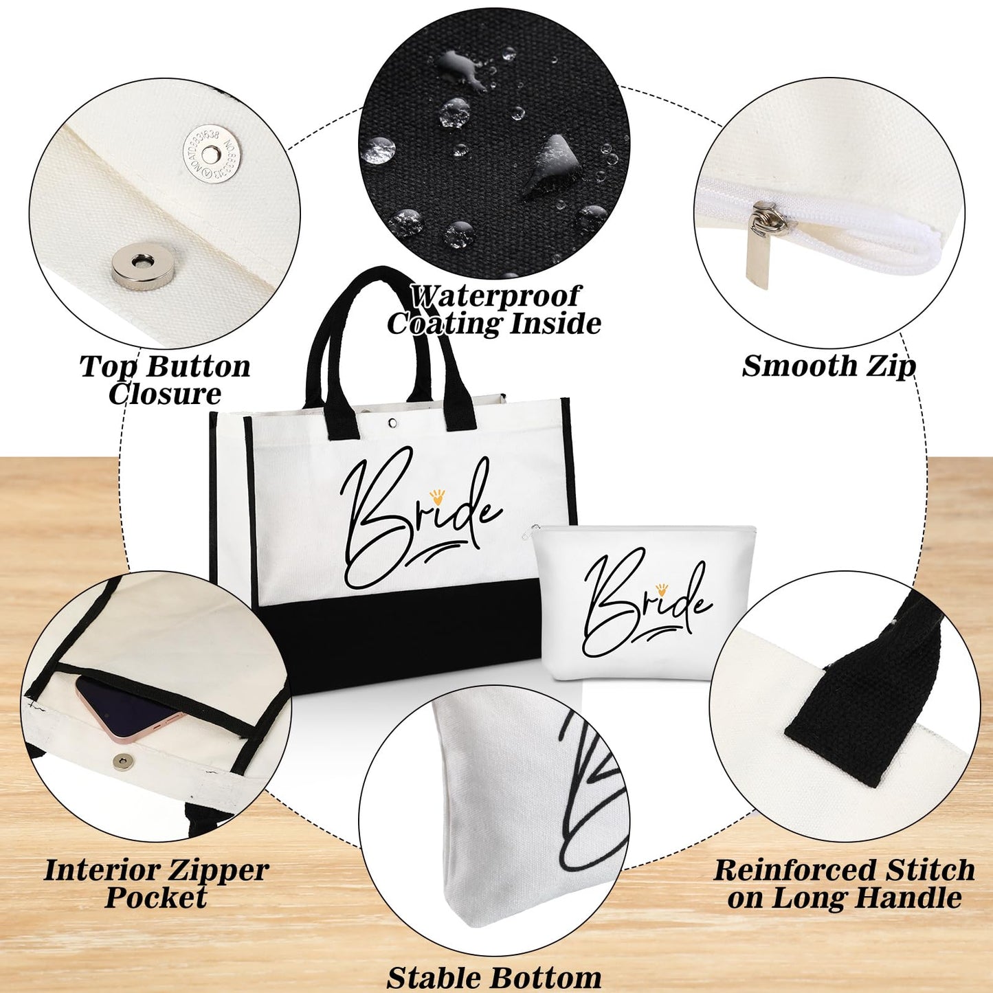 3 Pieces Bride Gifts Bridal Shower Gift for Wedding Bride Canvas Tote Bag Makeup Bag Tumbler Cup Stainless Steel Drink Cup Bachelorette Gifts for Wedding Engagement Honeymoon