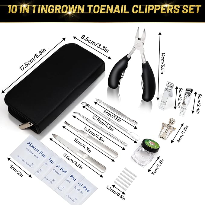 10 PCS Toenail Clippers Tool Kit, Modacraft Professional Podiatrist Nail Clippers Set for Thick & Ingrown Toenails Corrector Treatment, Wide Jaw Opening Nail Clippers Set for Seniors Pedicure, Unisex
