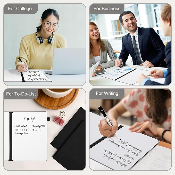 AGM Portable White Board Dry Erase Notebook, 12" x 9" Double Sided Folding Whiteboards with 3 Pens, Small Travel Dry Erase Board Skin-Friendly Material for Study, Meeting, Planning, Dark