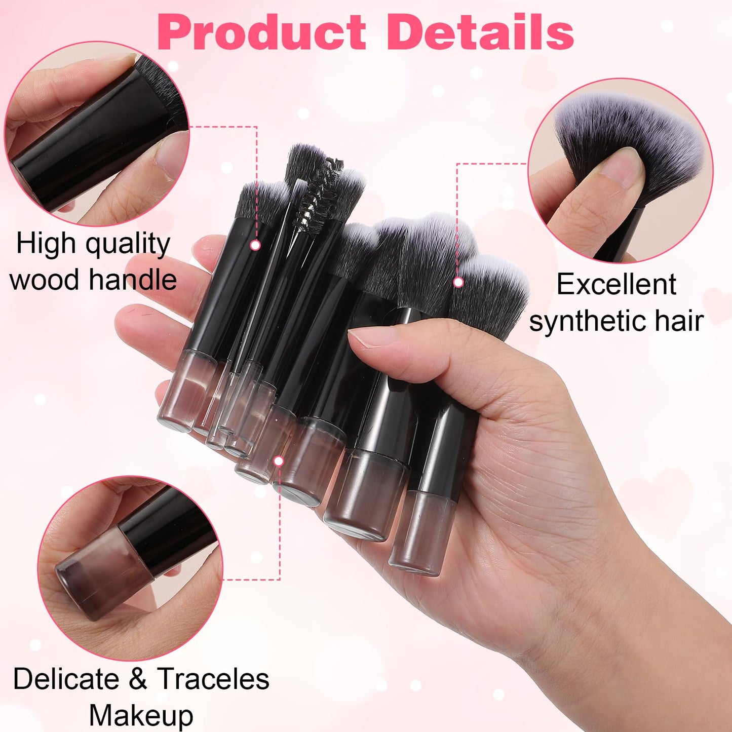 JIYIN 10 PCS Mini Travel Makeup Brushes Set, Black Portable Full Complete Function Cosmetic Kit with Brush Pouch Professional Makeup Brush Set for Women Girls Brush Blush Powder Eye Shadow