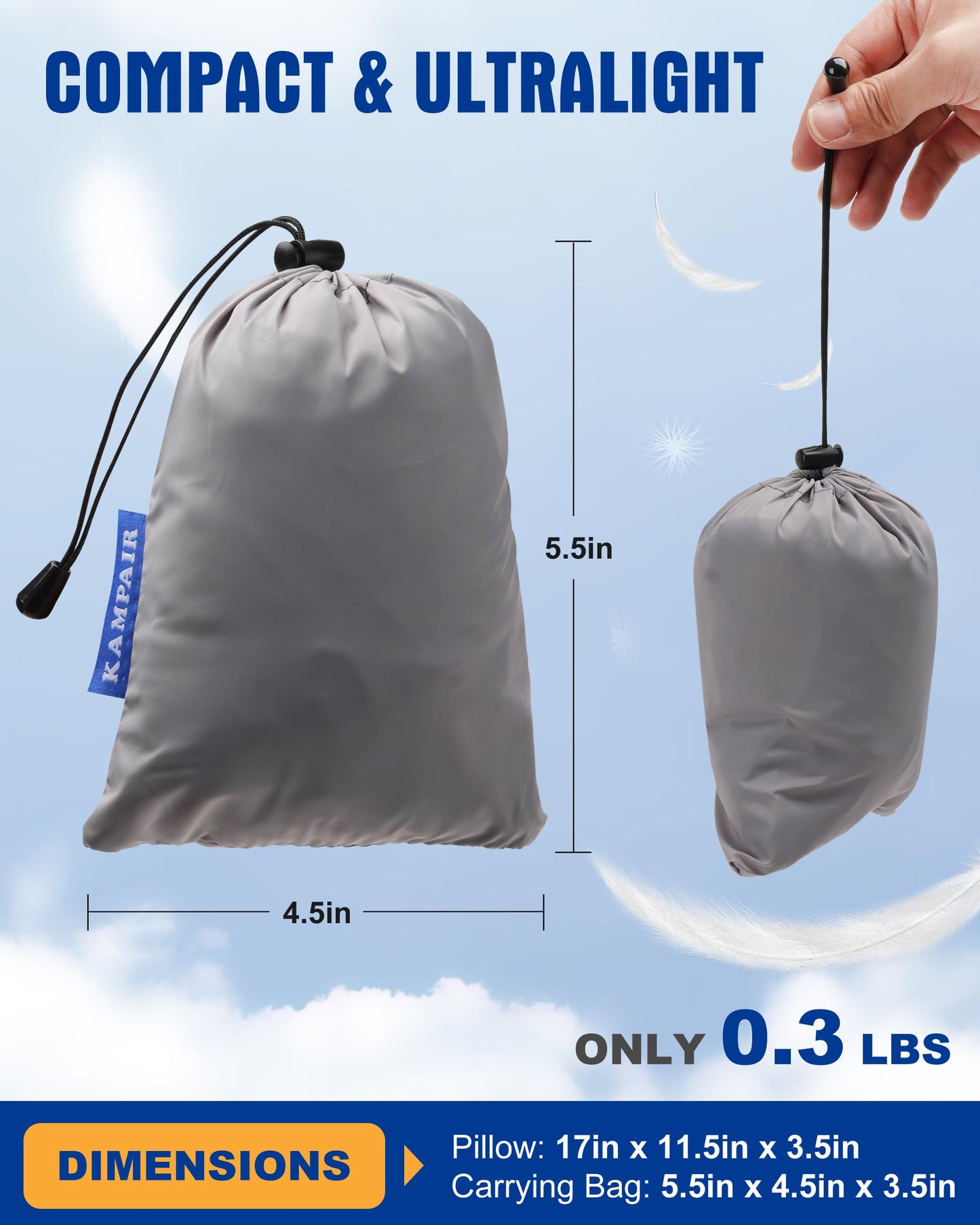 Kampair Ultralight Inflatable Camping Pillow for Sleeping – Soft Velvet Cover, Compact & Portable, Ergonomic Neck Support, Machine Washable Air Pillow, Perfect for Travel, Hiking, Backpacking – Pink