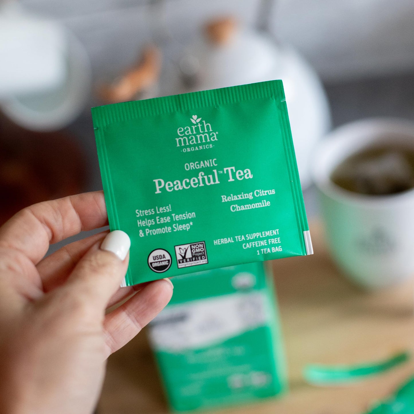 Earth Mama Organic Peaceful™ Tea | Stress Less! Calming, Relaxing Herbal Blend Safe for Pregnancy & Beyond, 16 Teabags Per Box