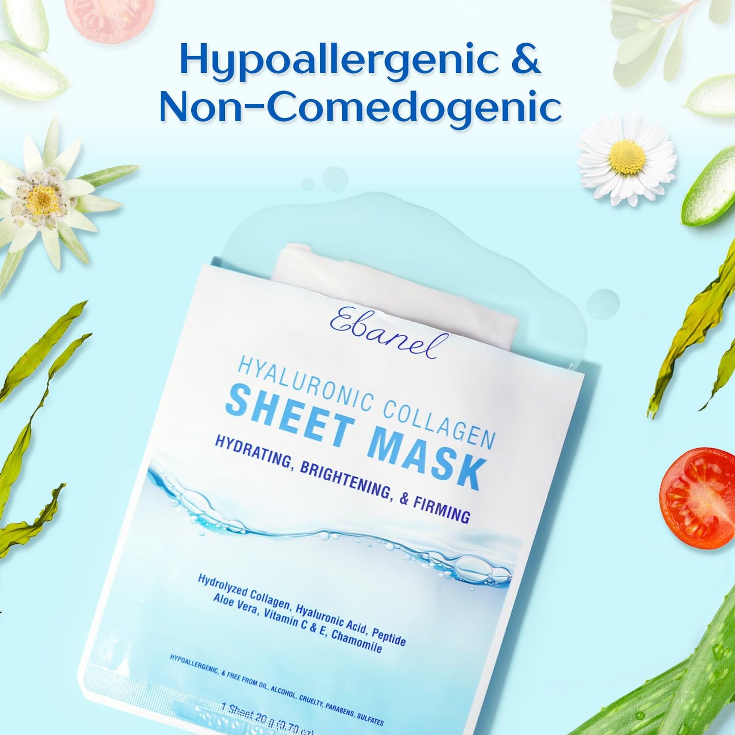 Ebanel 10 Pack Collagen Face Mask with Hyaluronic Acid, Vitamin C, Peptide, Aloe, Instant Brightening Hydrating Face Masks Skincare Korean Sheet Mask, Skin Firming, Lifting Anti Aging Facial Masks