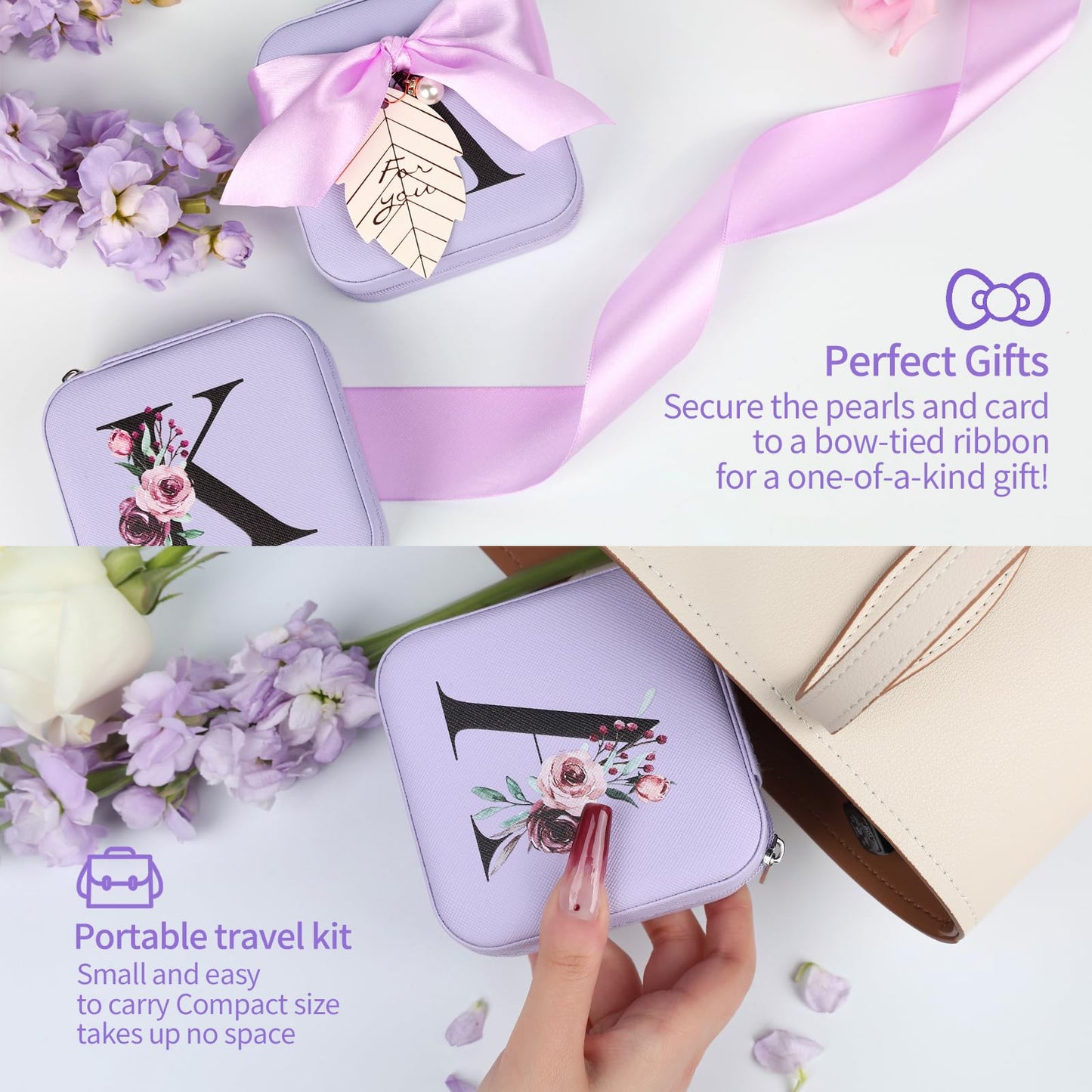 AYGXU Initial Travel Jewelry Case, Organizer, Small Box - Birthday, Graduation, Bridesmaid, Teacher Gifts for Women, Teen Girls - Essentials, Initial K