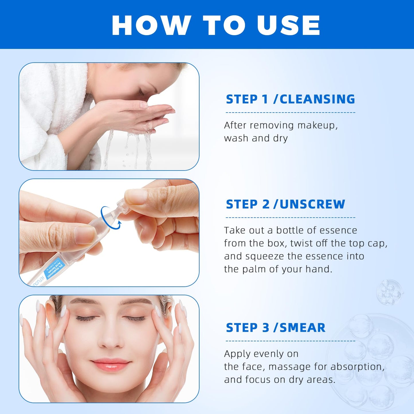 3% Hyaluronic Acid Serum Ultra-Hydrating Vials 30 pcs - 3% Hyaluronic Acid Serum For Face - Single Use Hyaluronic Acid Tubes - Intensive Moisturizing, Skin Tightening, Emergency Repair, Anti-Aging