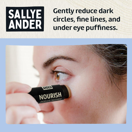 SALLYEANDER Nourish Under Eye Treatment - Soothing Stick for Dark Circles and Puffiness - Hydrating Shea, Cupuacu and Cocoa Butter - Gently Restore Tender Under Eye Skin - Handmade, Organic Balm