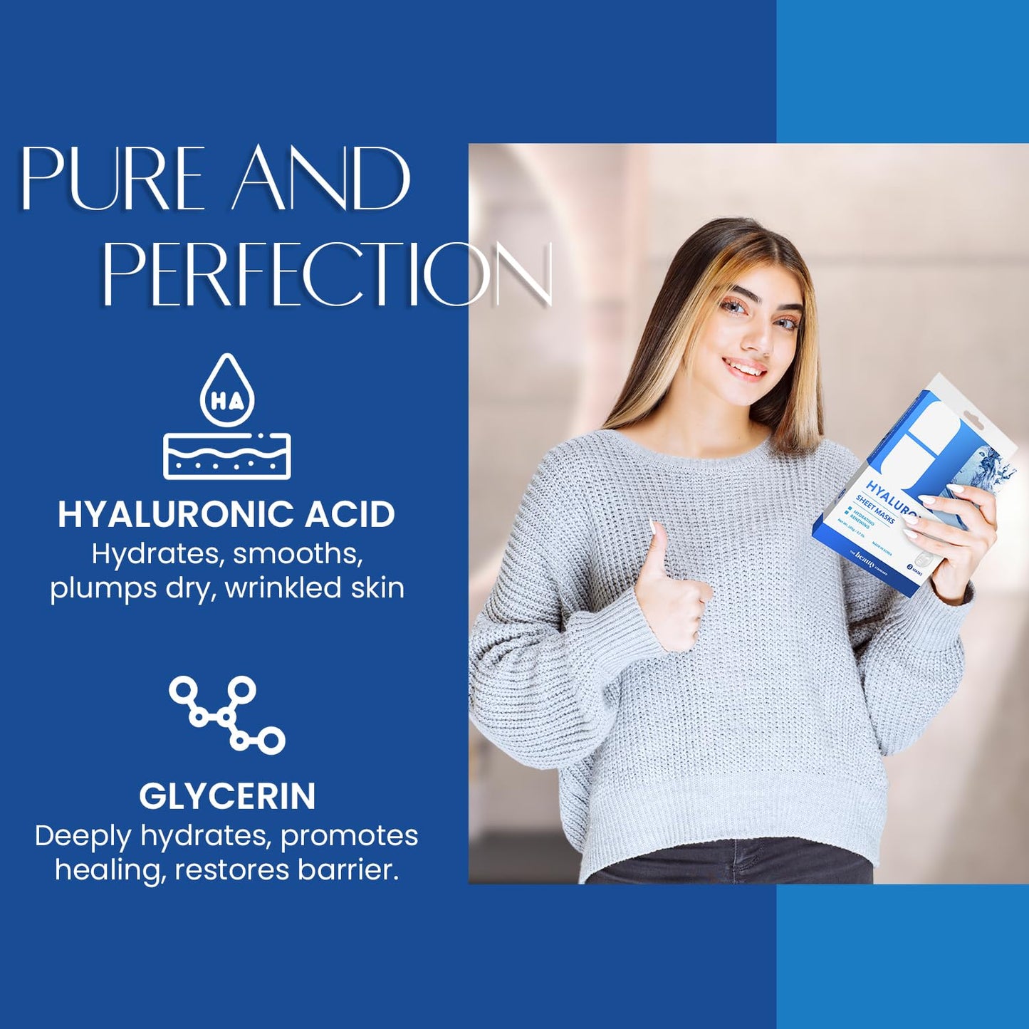 The Beauty Standard Hyaluronic Acid Sheet Face Mask - Skin Firming, Anti-Aging, Moisturizes & Plumps Skin - Dermatologist Tested, Cruelty-Free Korean Skin Care for All Skin Types - 5 Masks (2 Pack)