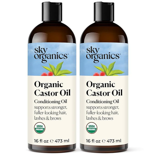 Sky Organics - Castor Oil Organic - Volumizing Hair Oil - Scalp, Lashes, Brows - Pure Castor Oil Cold Pressed - Natural Conditioner - Omega Fatty Acids, Vegan - Beauty, Hair,16oz, 2 Pack w Ebook