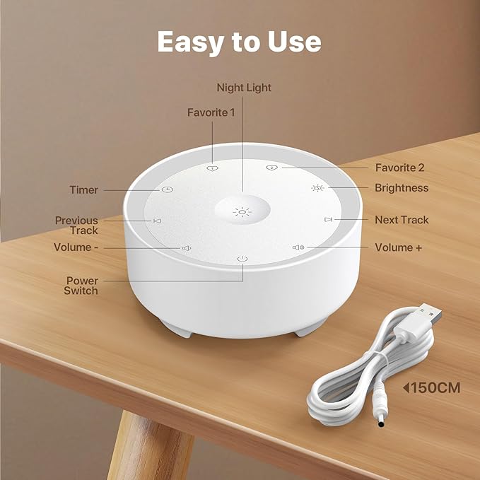 Kipcush Sound Machine & Night Light for Adults/Baby/Kid. White Noise Machine with Max 8H Timer & 20 Soothing Sleep Sounds. Small Size & Portable Design for Bedroom, Office, Travel. Favorites Buttons