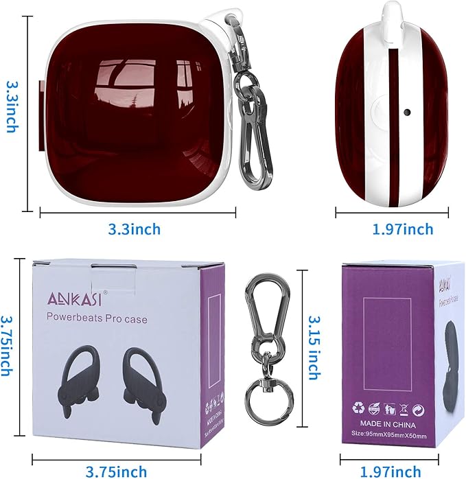 Compatible Powerbeats Pro Case Cover, Full Protective Shockproof Anti-Slip Silicone Case for Beats Powerbeats Pro 2019 (White Edge+Burgundy)