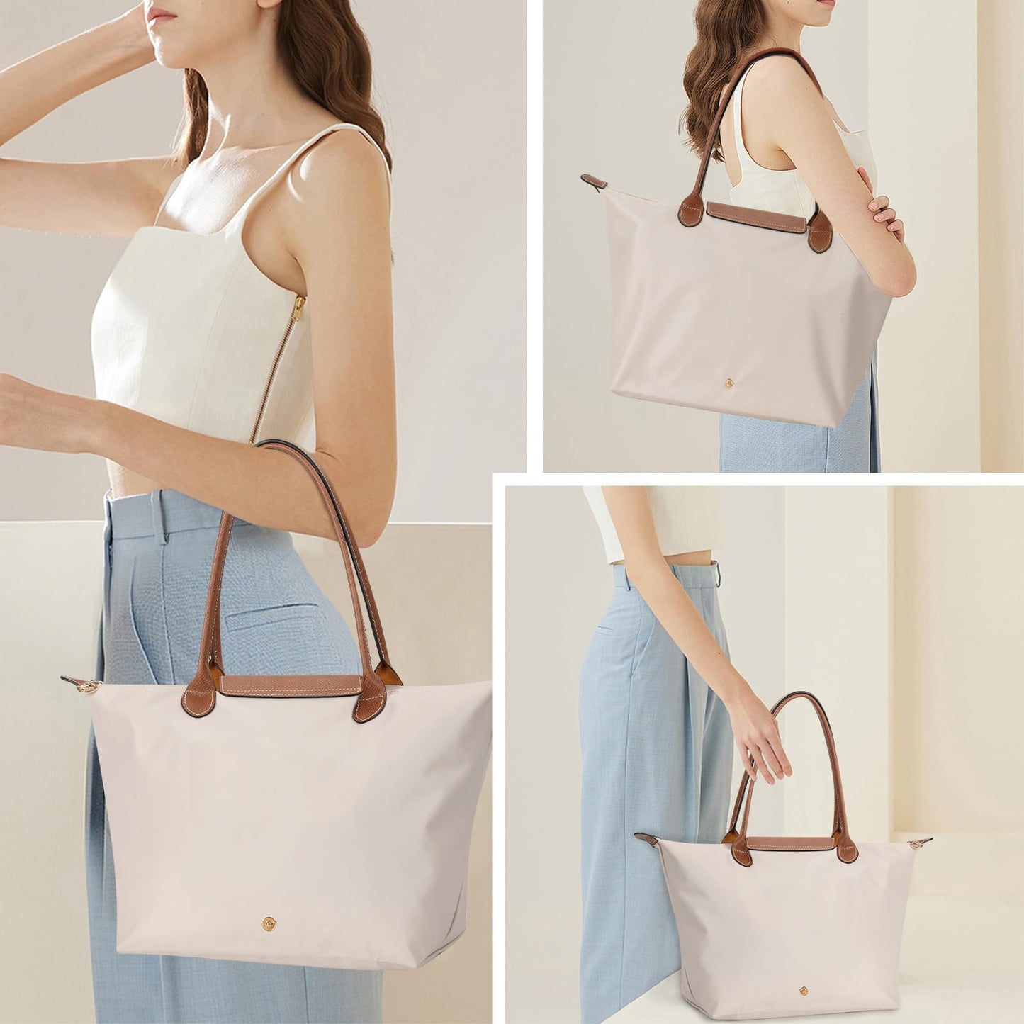 SEAFTE Tote Bag for Women with Purse Organizer Insert, Foldable Large Capacity Waterproof Nylon Bag for Travel, Work, and Daily Use,Paper