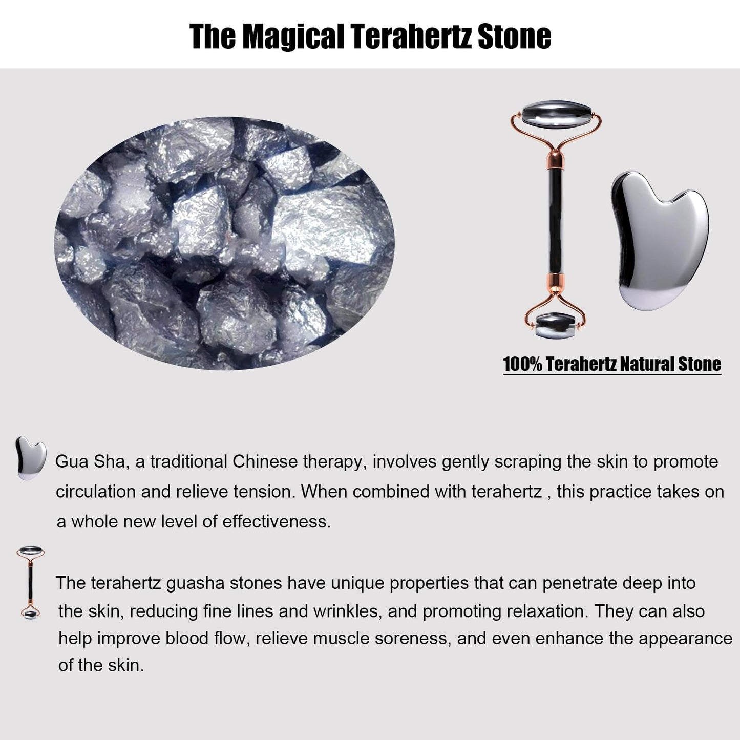 InfiniteRelax Terahertz Gua Sha & Roller Facial Tools, Face Roller and Gua Sha Set, Guasha Massager Tool for Face-Reduce Puffiness and Improve Wrinkles Idea for Mom Women