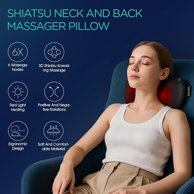 VOYOR-Health Shiatsu Neck and Back Massager with Heat - 3D Kneading Deep Tissue Massage Pillow for Lower Back, Shoulder, Calf, Foot, Use at Home, Office YZ101 (Dark Black)