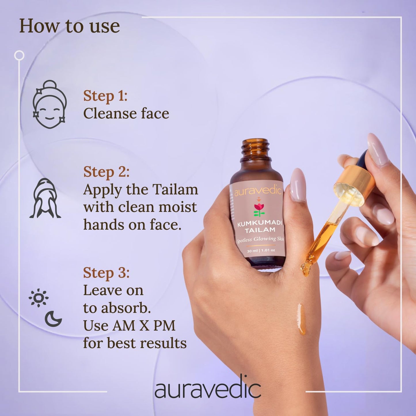 Auravedic Kumkumadi Tailam Face Oil | Helps Reduce Fine Lines & Spots | Hydrates Dry & Dehydrated Skin | Fast-Absorbing & Lightweight | Saffron Facial Moisturizer for Glowing Skin | 1.01 Fl Oz (30ml)