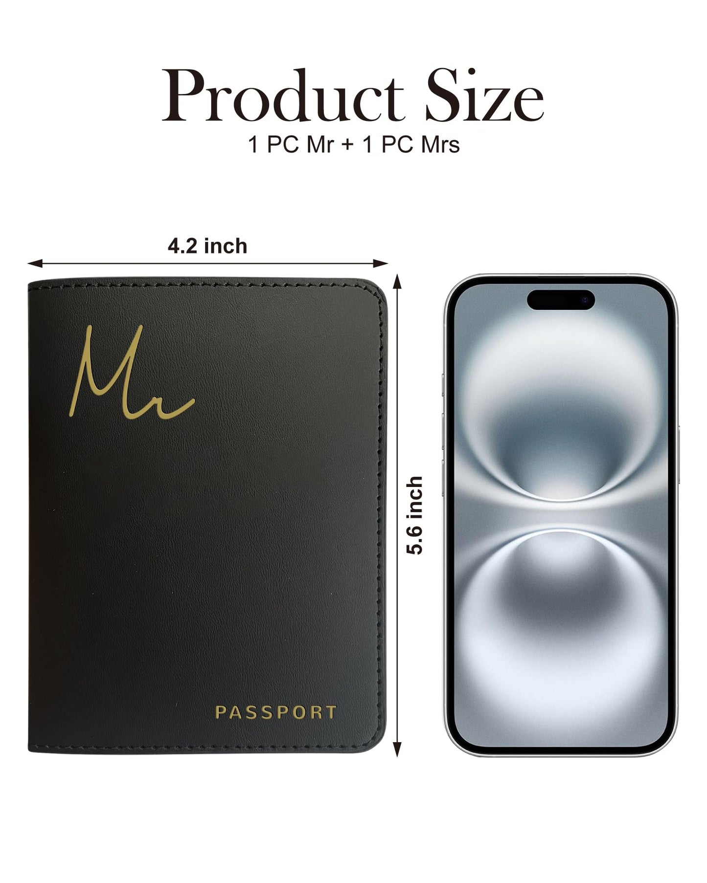 HubbyWifeyGifts Mr and Mrs Passport Holder Set,PU Leather Passport Cover with Gold Foil Logo, Honeymoon Essentials for Travel, Engagement Gifts for Couples