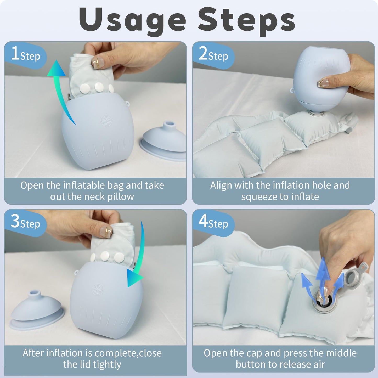 Inflatable Travel Pillow Portable Quickly Inflated Neck Pillows Washable Camping Pillow Headrest Sleep for Airplane Car Buses Trains Home Office Napping Traveling Essentials (Gray)