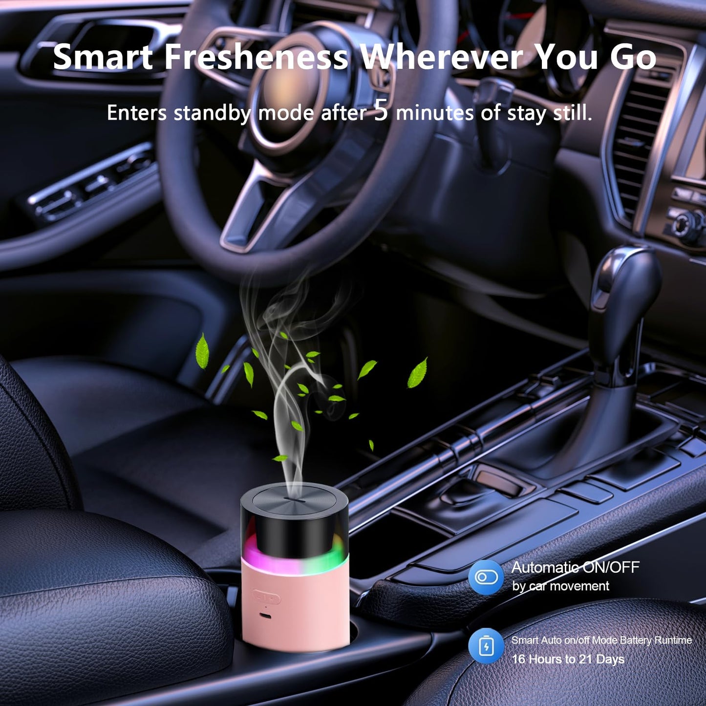 YIXIUTEN Portable Diffuser for Essential Oil,Cordless Cool Mist Aromatherapy Car Diffuser,Built-in 3000mAH Rechargeable Battery,4/8 Timer Modes, Auto On/Off with Car,for Home,Office,Travel(Pink)