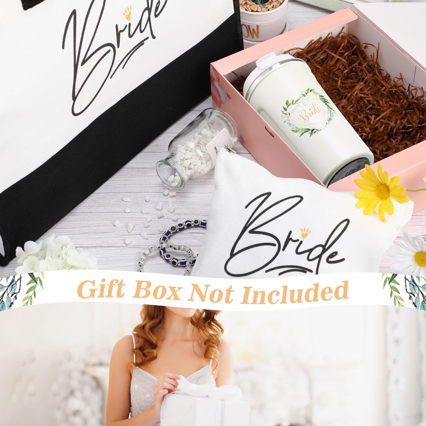 3 Pieces Bride Gifts Bridal Shower Gift for Wedding Bride Canvas Tote Bag Makeup Bag Tumbler Cup Stainless Steel Drink Cup Bachelorette Gifts for Wedding Engagement Honeymoon