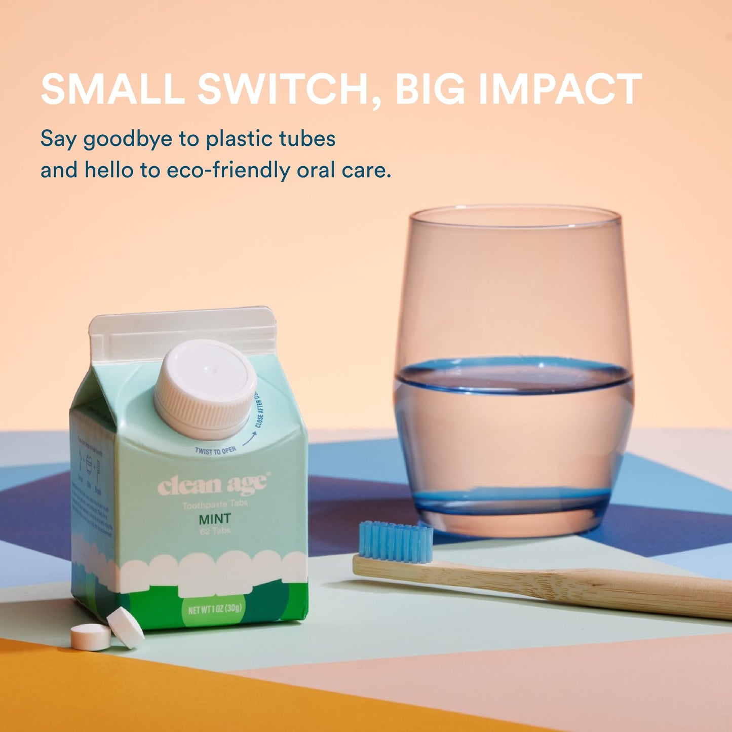 Clean Age, Mint Toothpaste Tablets, 62 Count - 2 Pack - 124 pcs total, Non Fluoride Toothpaste Tabs for Children & Adults, Best for Travel Toothpaste, Natural Toothpaste in Sustainable Paper Container