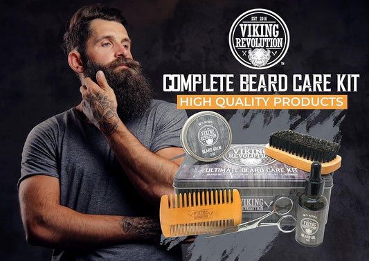 Viking Revolution - Ultimate Beard Kit - Beard Grooming Kit with Beard Brush, Beard Comb, Beard Balm, Beard Oil, Beard & Moustache Scissors - Gifts for Men