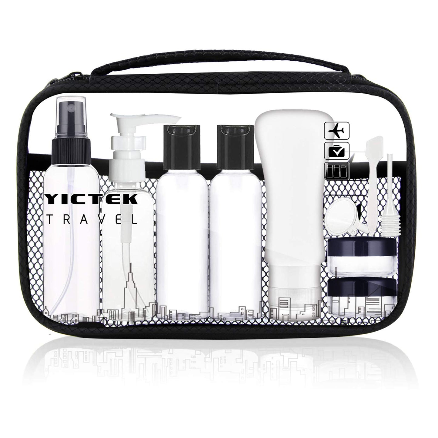 YICTEK Empty Plastic Travel Bottles Containers for Toiletries, TSA Approved Travel Size Toiletries Bottles Kit for Liquids Shampoo Conditioner Lotion, Carry-On Set for Women/Men