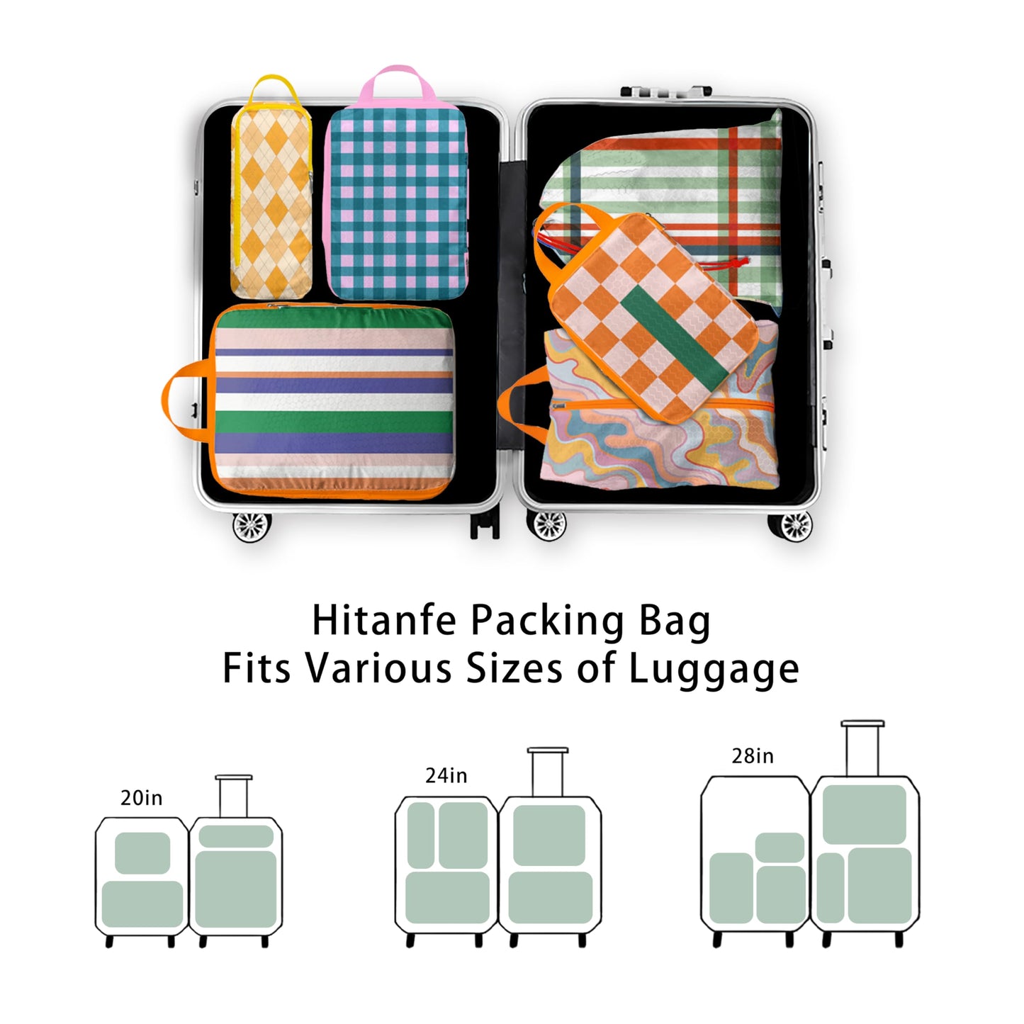 6 Pcs Compression Packing Cubes, Packing Cubes for Travel, Waterproof Luggage Organizer Bags Set, Cute Packaging Cubes for Women Kids Backpack Carry-Ons