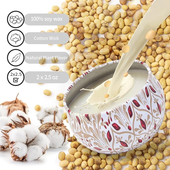 Aromatherapy Candles for Home Scented 2 Pack 2.5 oz Natural Floral Cherry and Vanilla Candles Set, Stress Relief Candles Gifts for Women, Portable Mini Candles Gift for Christmas, Birthday