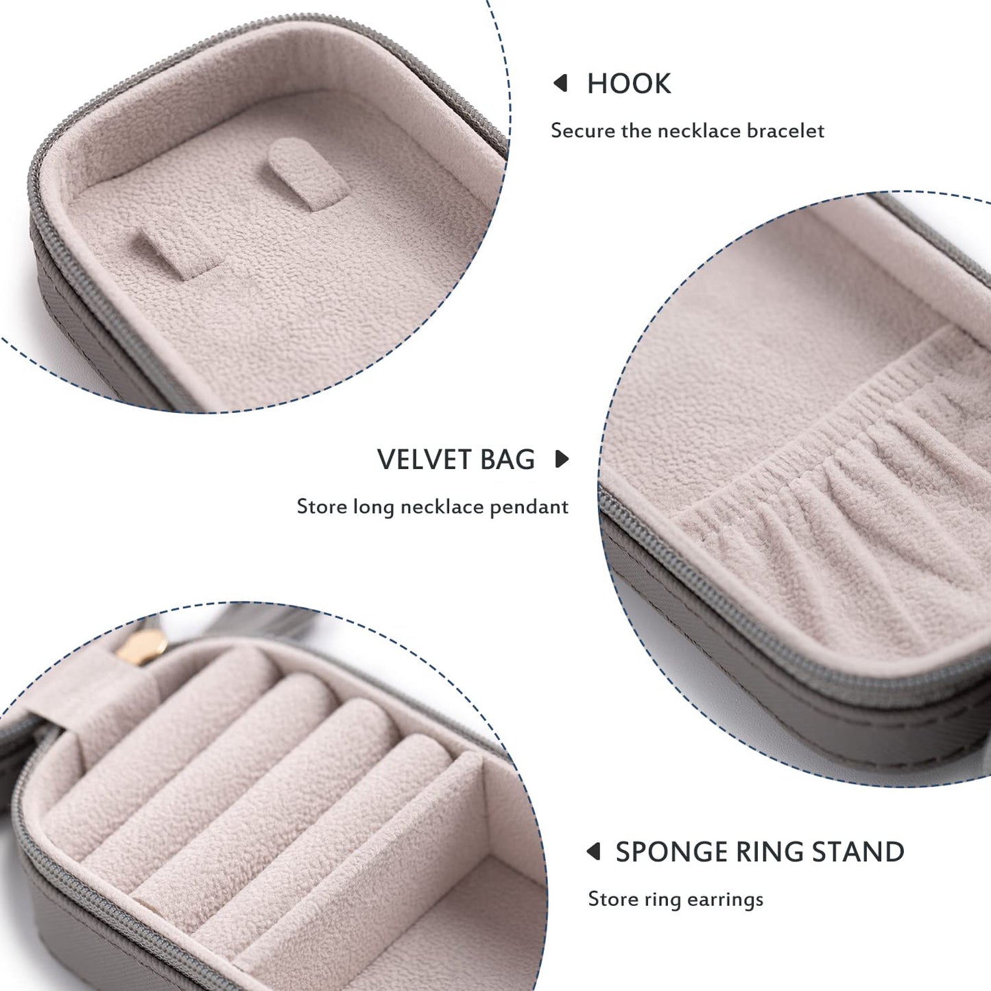 BONNY DODO Small Travel Jewelry Organizers Box for women with PU Leather Portable Mini Jewelry Case with compartments for Necklace Rings Earrings,Luxury Giftable boxes. (Gray, S)