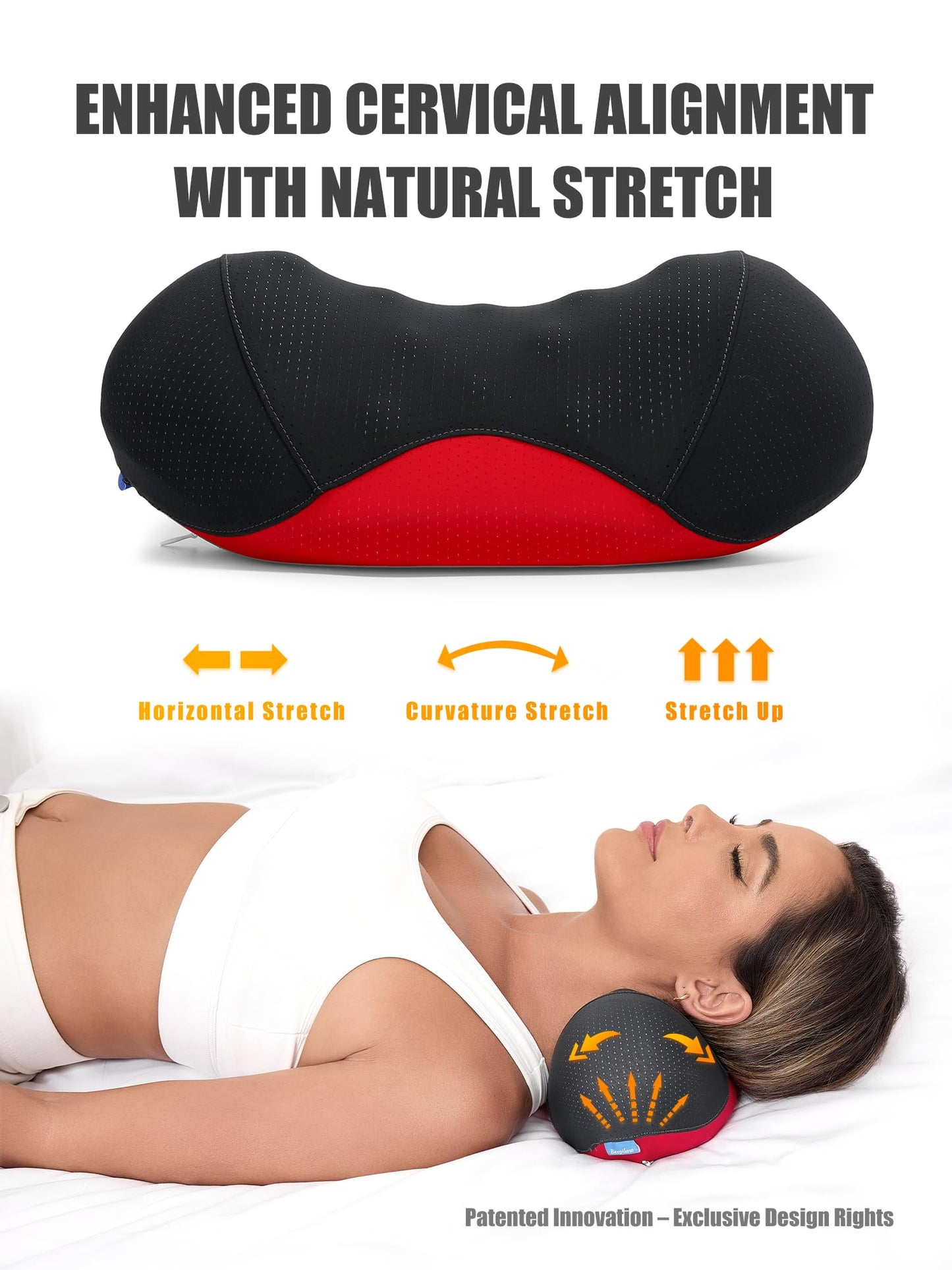 Bespilow Patented Dual-Layer Cervical Neck Roll Pillow-Comfort Top + Firm Memory Foam Base,Ergonomic Contour Support,Cooling Breathable Case- Relieves Neck Pain from Office,Travel,Sleep& Poor Posture