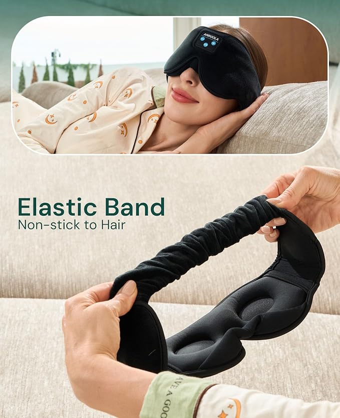 3D Sleep Mask with Bluetooth 5.4 Headphones for Side Sleepers, Wireless Music Eye Mask with Stereo Speakers, Wireless Headphones for Sleeping, Gift for Women & Men