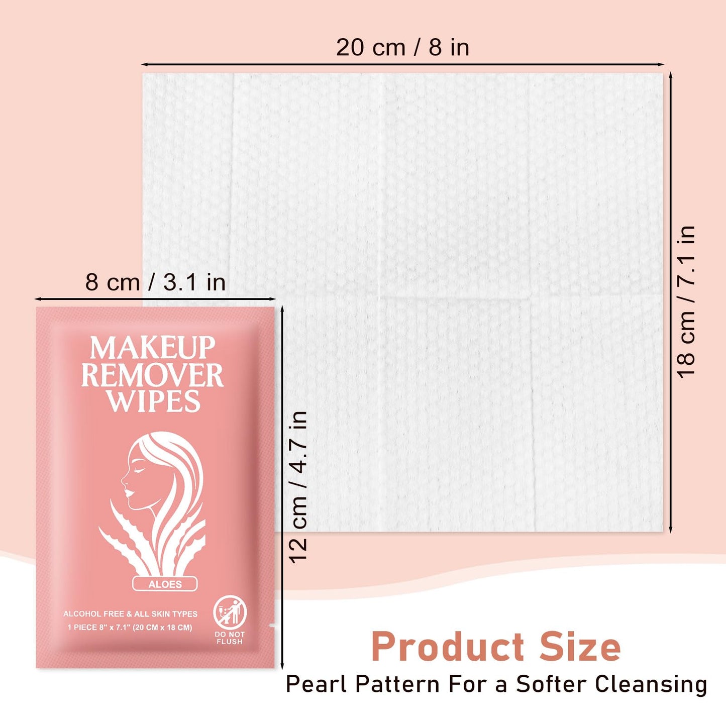 Makeup Remover Wipes Individually Wrapped Facial Cleansing Towelettes Bulk, Disposable Cleanser Makeup Removal Cloths Pads for Oil Dirt Skin Care Removing Mascara Lipstick Travel Hotel Aloes (50 Pack)