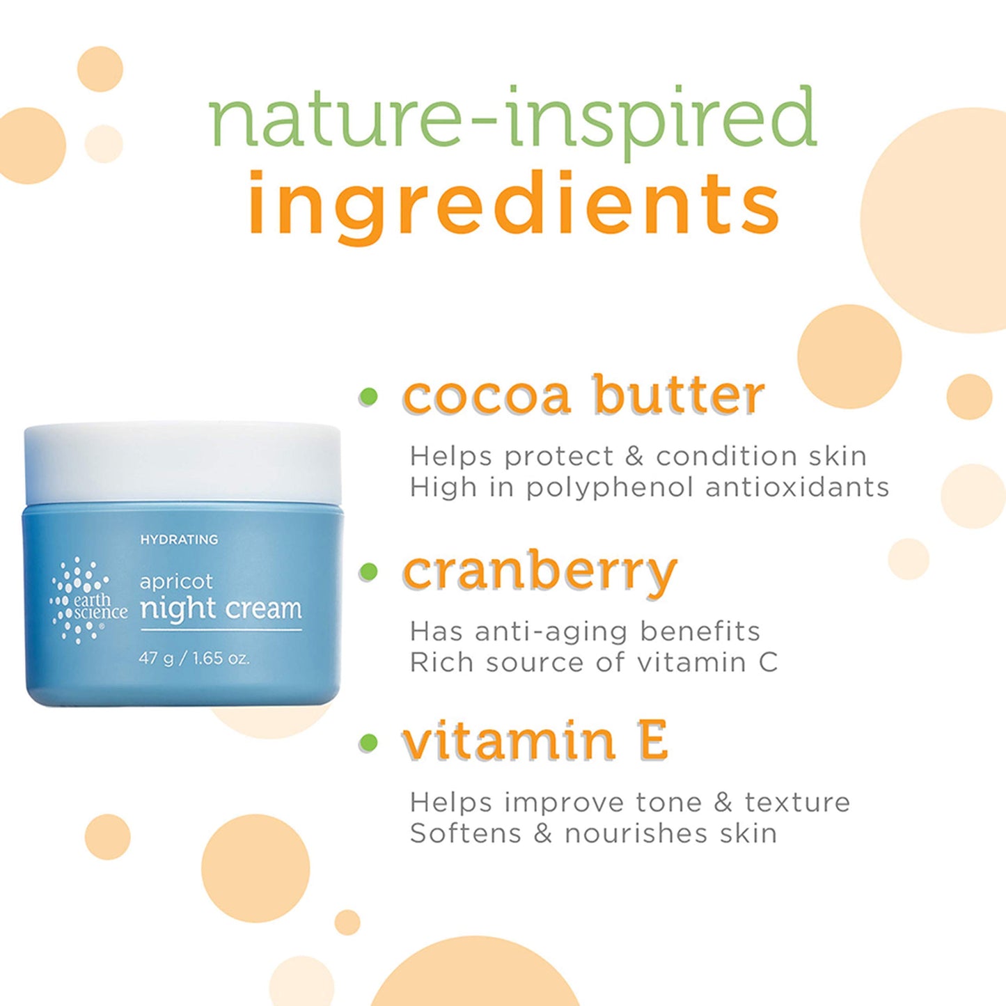 EARTH SCIENCE - Apricot Night Cream with Hydrating Apricot and Vitamin E for Dry Skin (1.65 oz)