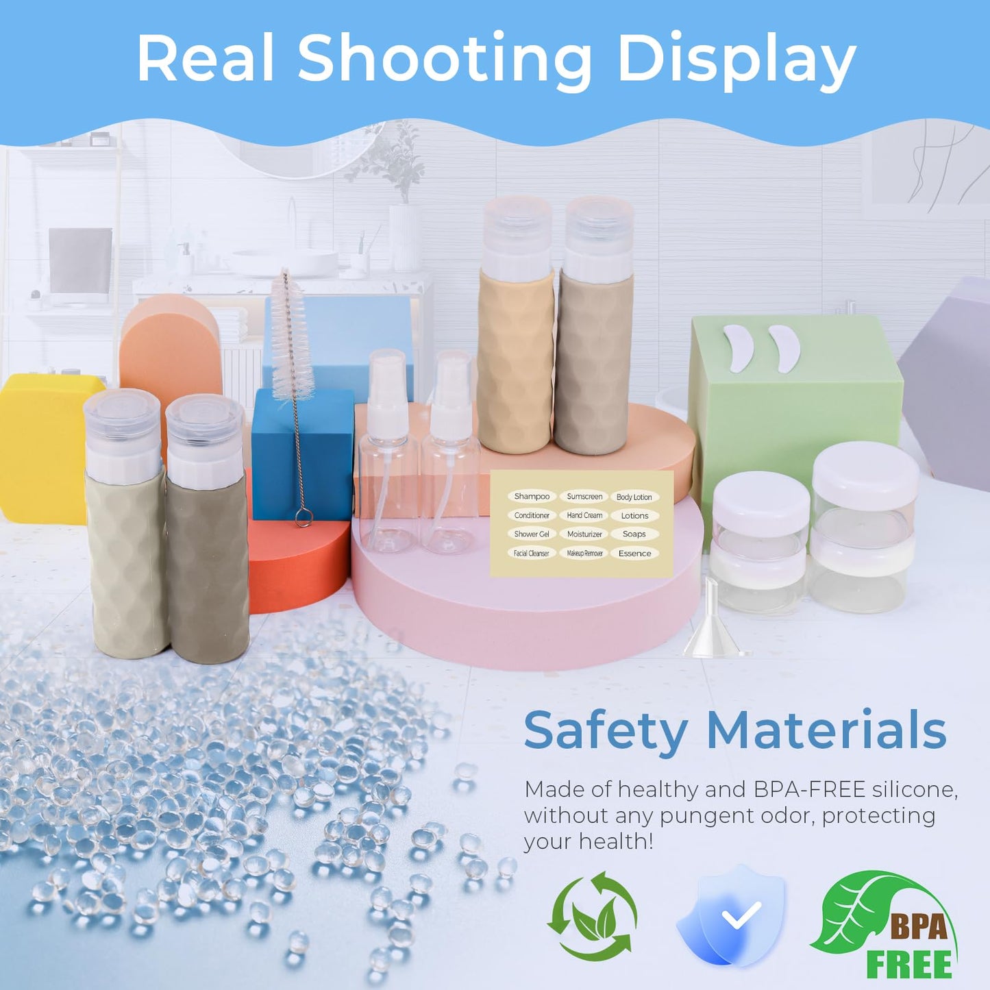 Silevoler 16pack Travel Bottles for Toiletries, TSA Approved Travel Size Containers Set, Leak Proof Refillable Liquid & Creams Toiletries Accessories Kit W/Toiletry Bag (Cream)