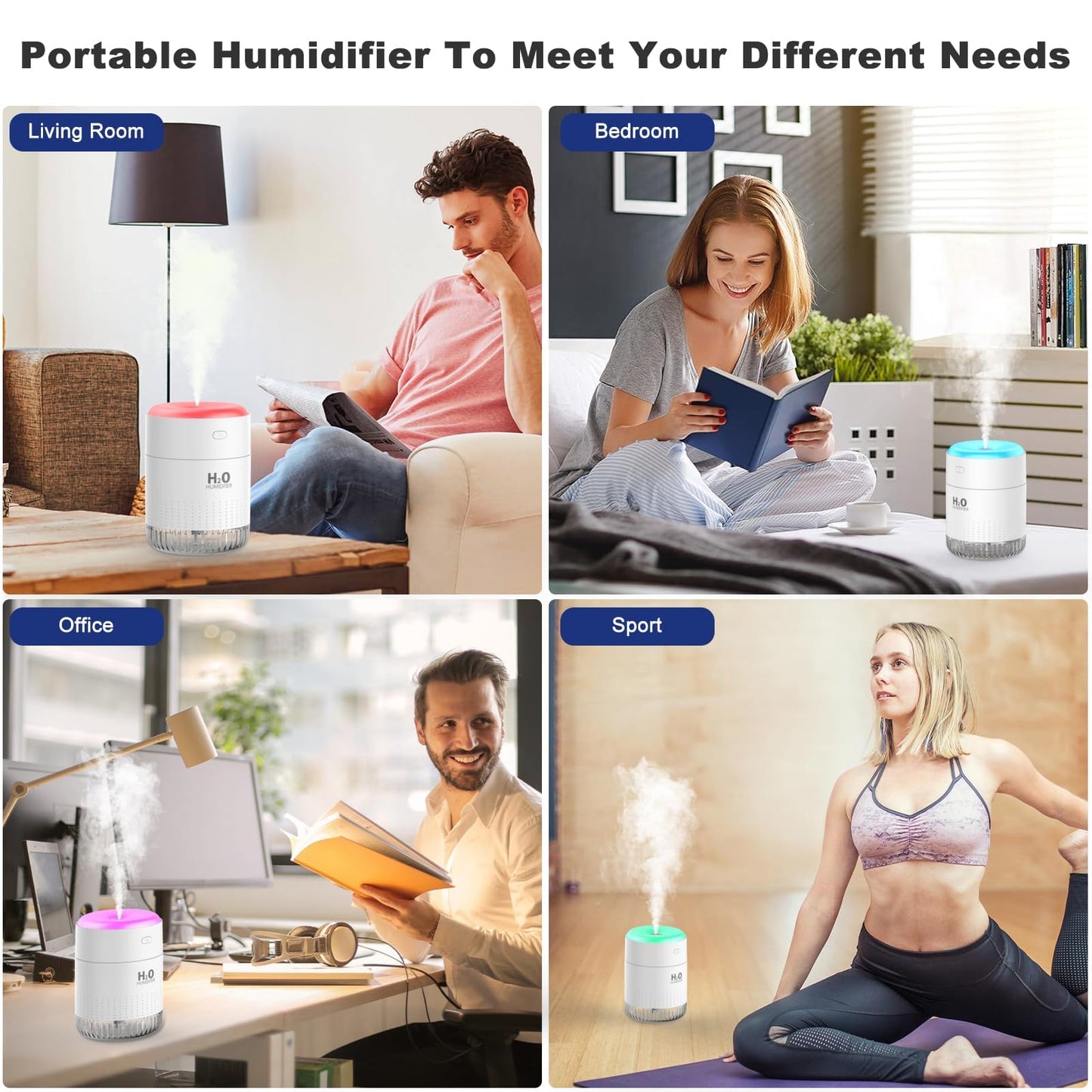 Rechargeable Mini Humidifier, Colorful Cool Mist Humidifiers with 7 Color Light, Small Personal Desktop Humidifier for Baby Bedroom, Office, Nursery, Travel with Auto Shut-Off, Super Quiet (White)