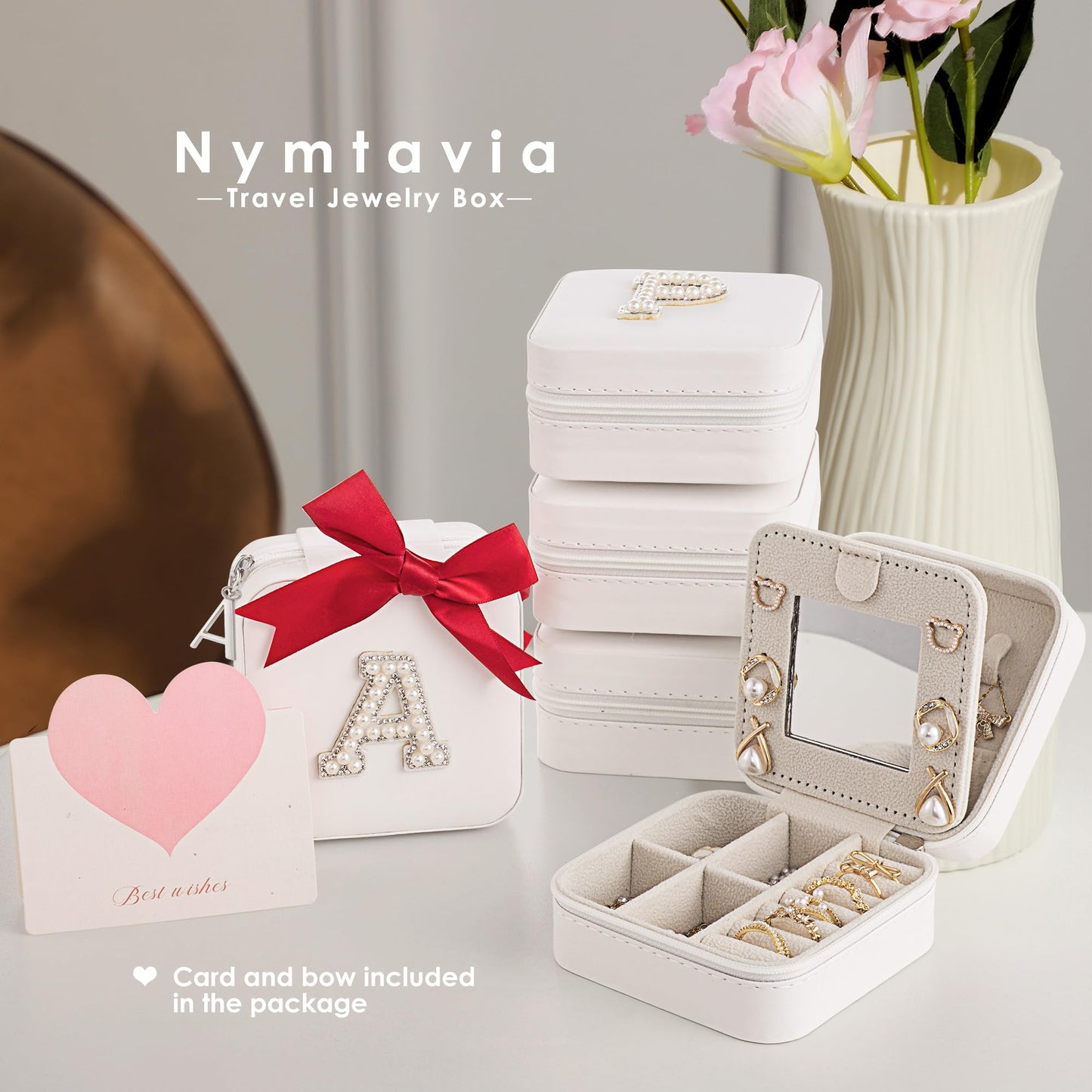 Nymtavia Birthday Gifts for Women - Initial Jewelry Box, Travel Case Organizer for Wife, Girlfriend, Graduation & Bridesmaid Gift