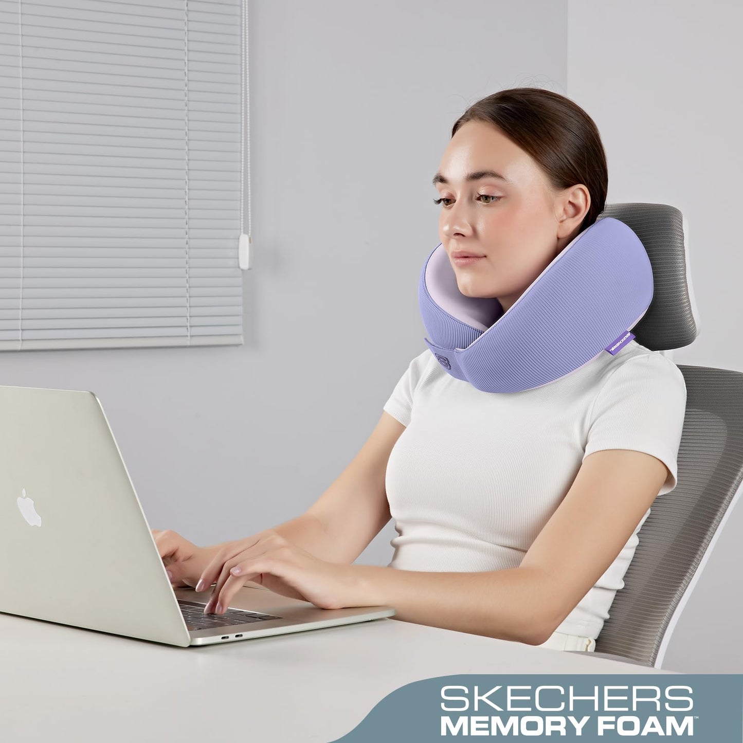 Skechers Memory Foam Neck Pillow, Comfortable & Breathable Travel Pillow,Neck Pillow Airplane for Travel, Car Rides, Home, and Office Use, Ergonomic Design for Men and Women,Purple