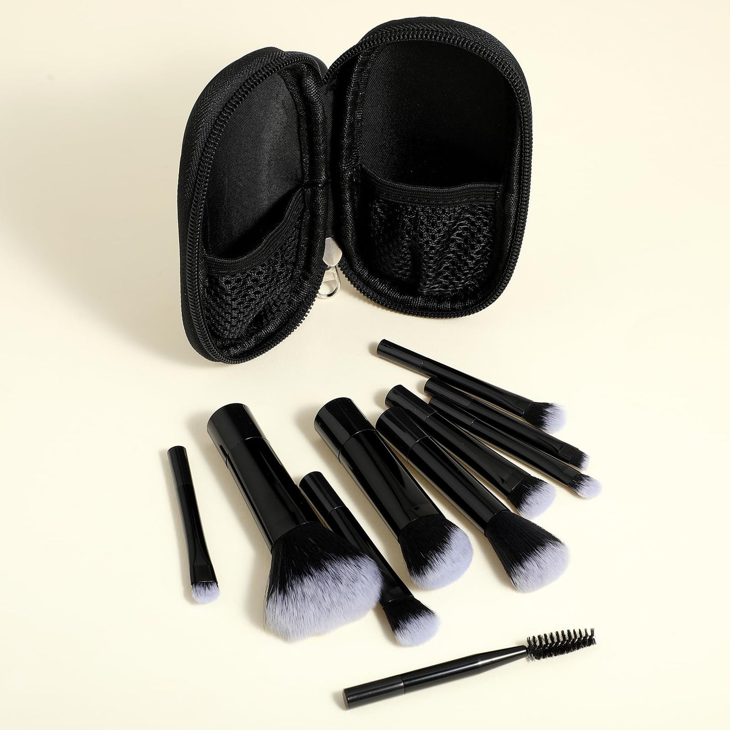 10 Pcs Travel Makeup Brush Set Mini Makeup Brushes Travel Size With Pack Portable Small Eyeshadow Eye Lipstick Foundation Brush Shadow Contour Blush Concealer (Black)