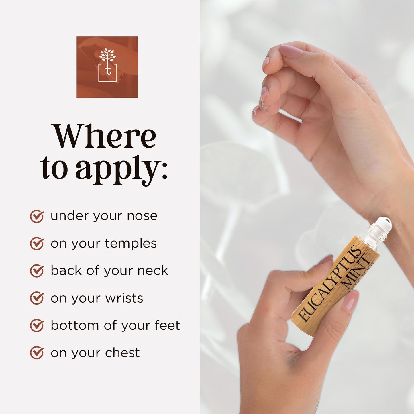 Soulistic Root Eucalyptus Mint Essential Oil Roll On – Aromatherapy Blend w/Peppermint, Spearmint, Rosemary – Breathe Rollerball for Self Care, Spa, Energy, Wellness – 10ml Bottle - for Men & Women