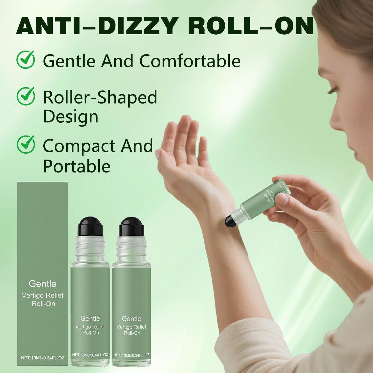 BuyiHoen Vertigo Ease Roll On, Vertisoothe Anti-dizzy Roll-on with Ginger and Mint, Cooling Vertigo Relief with Roller, Portable Travel Ease Roll On, Fast-Acting (2PCS)