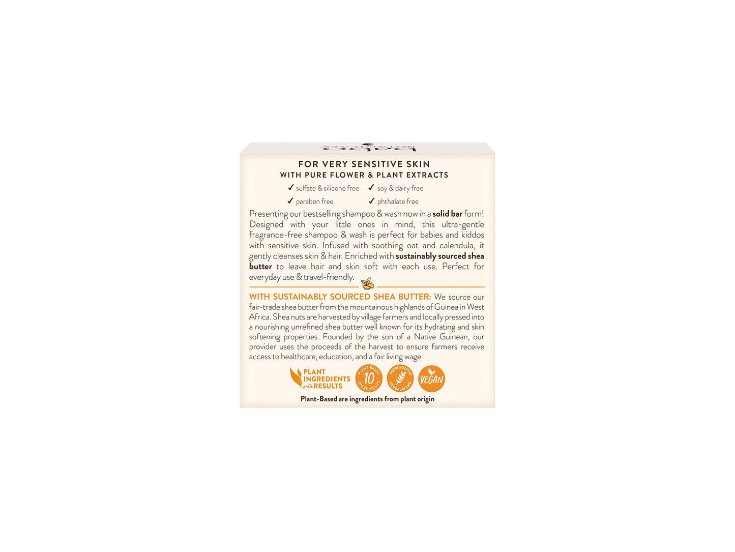 Babo Botanicals Sensitive Baby Fragrance-Free 2-in-1 Shampoo & Wash Bar - Shea Butter, Calendula & Aloe Vera - EWG Verified - Cruelty-Free - Vegan - Pediatrician Tested - For Babies & Kids