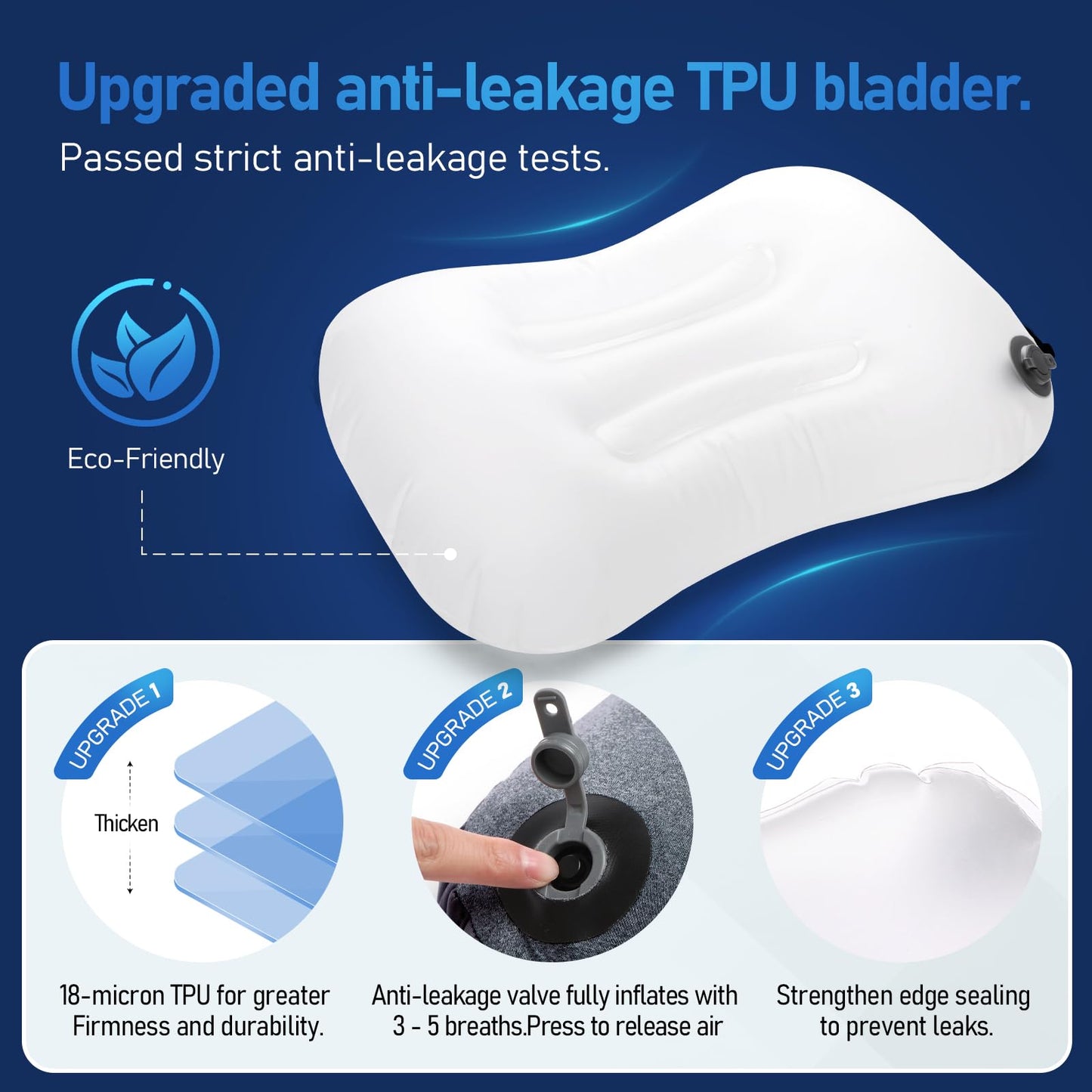 OMVMO Camping Pillow with Washable Removable Cover -Ultralight Inflatable Pillow for Neck Lumbar Support with Silicone Silent Earplugs and 3D Sleep Eye Mask-Travel Air Pillows for Hiking,Backpacking