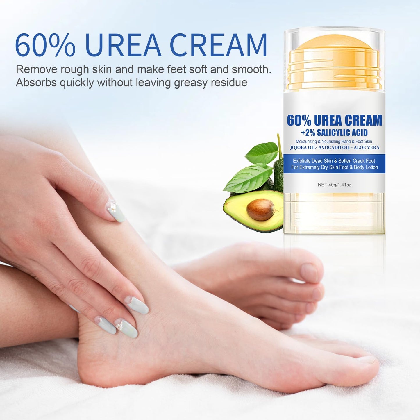 60% Urea Plus 2% Salicylic Acid Foot Balm Stick, 2025 Upgraded Urea Cream Moisturising and Relieves Cracking & Dryness, Natural Formula Cracked Heel Stick Repairs Dry Cracked for Feet and Hand (2PC)