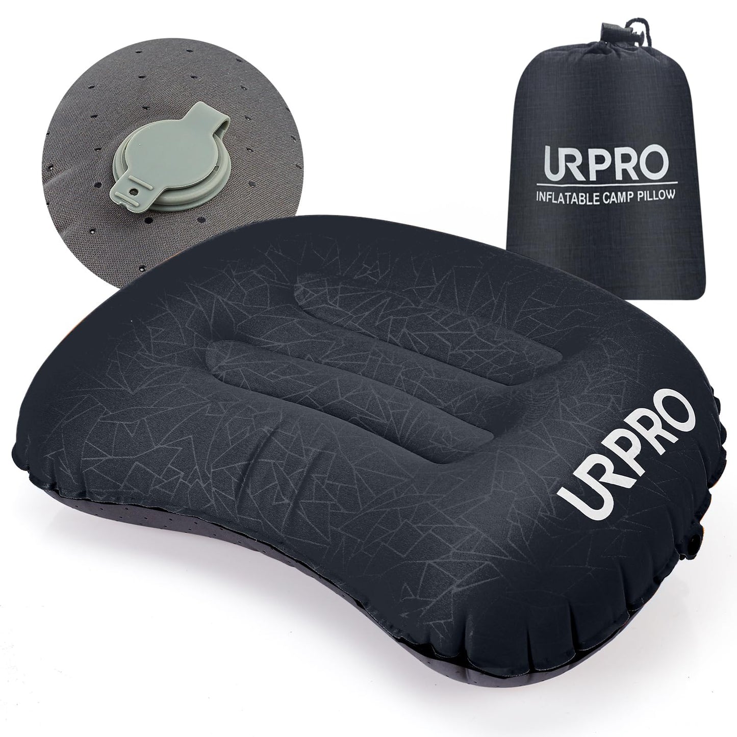 URPRO Ultralight Inflatable Camping Travel Pillow - Compressible, Compact, Comfortable, Ergonomic Inflating Pillows for Neck & Lumbar Support Camp, Hiking, Backpacking Black