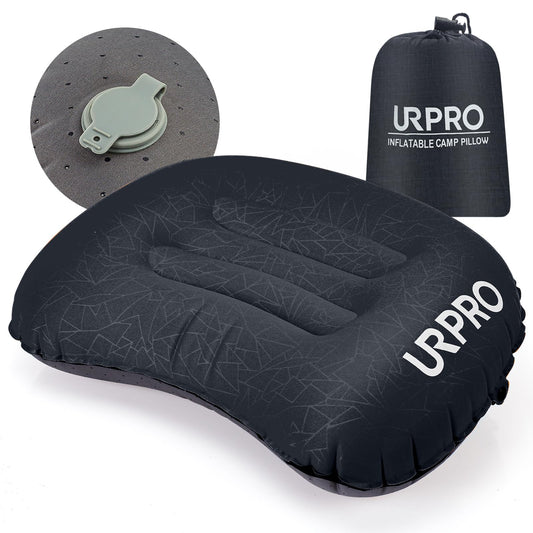 URPRO Ultralight Inflatable Camping Travel Pillow - Compressible, Compact, Comfortable, Ergonomic Inflating Pillows for Neck & Lumbar Support Camp, Hiking, Backpacking Black