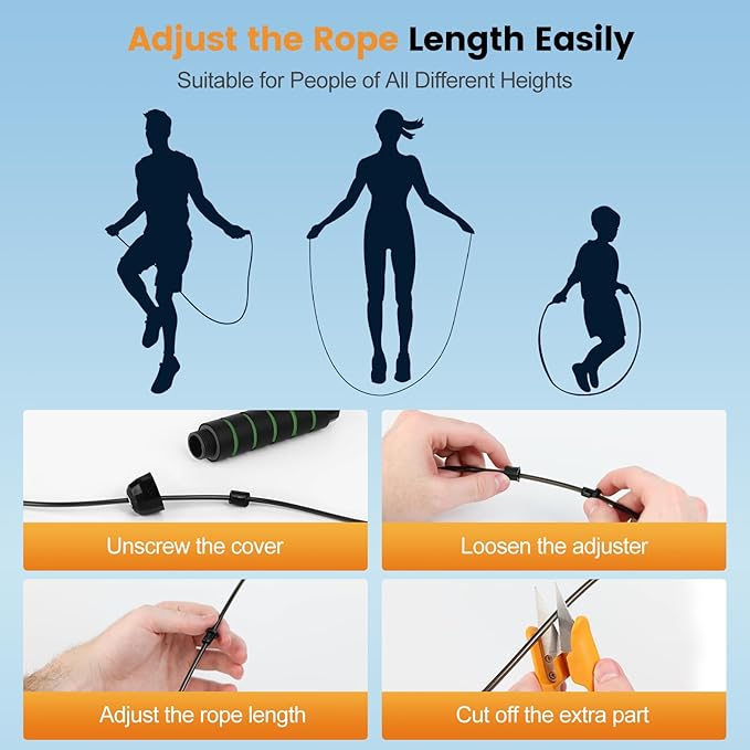 Jump Rope,Tangle-Free Rapid Speed Jump Rope with Ball Bearings for Men,Women and Kids,Adjustable Steel Skipping Rope with Ergonomic Foam Handles,A Ideal Equipment and Accessories for Workout,Fitness,Exercise,Home Gym,Slim Body
