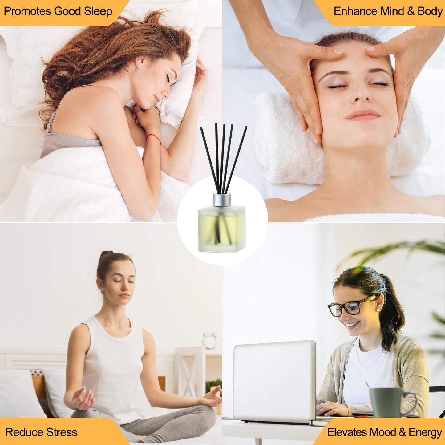 Brakula Reed Diffusers Set - Bamboo & White Tea Scented Aromatic Oil Diffuser with 10 Sticks for Room Décor, 6.1 oz /180ml, Long-Lasting Fragrance