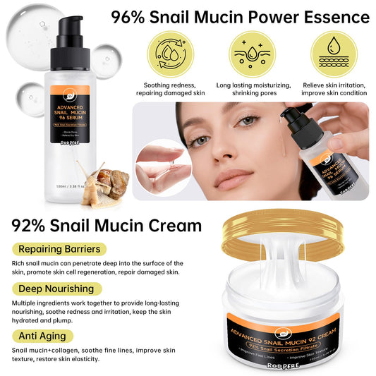 Advanced Skin Care Set With Snail 96 Mucin Power Essence, 6 Peptide Skin Booster Serum, Snail 92 Mucin Cream, 3 PCS Skin Care Gift Kit For Women, Travel Size, Anti Aging, Improve Fine Lines